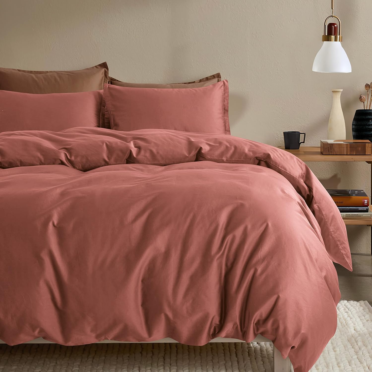 Eikei Solid Color Duvet Cover Luxury Bedding Set 400 Thread Count Egyptian Cotton Long Staple Sateen Weave Breathable Silky Soft Pima Premium Quality Bed Linen (Deep Plum, King)