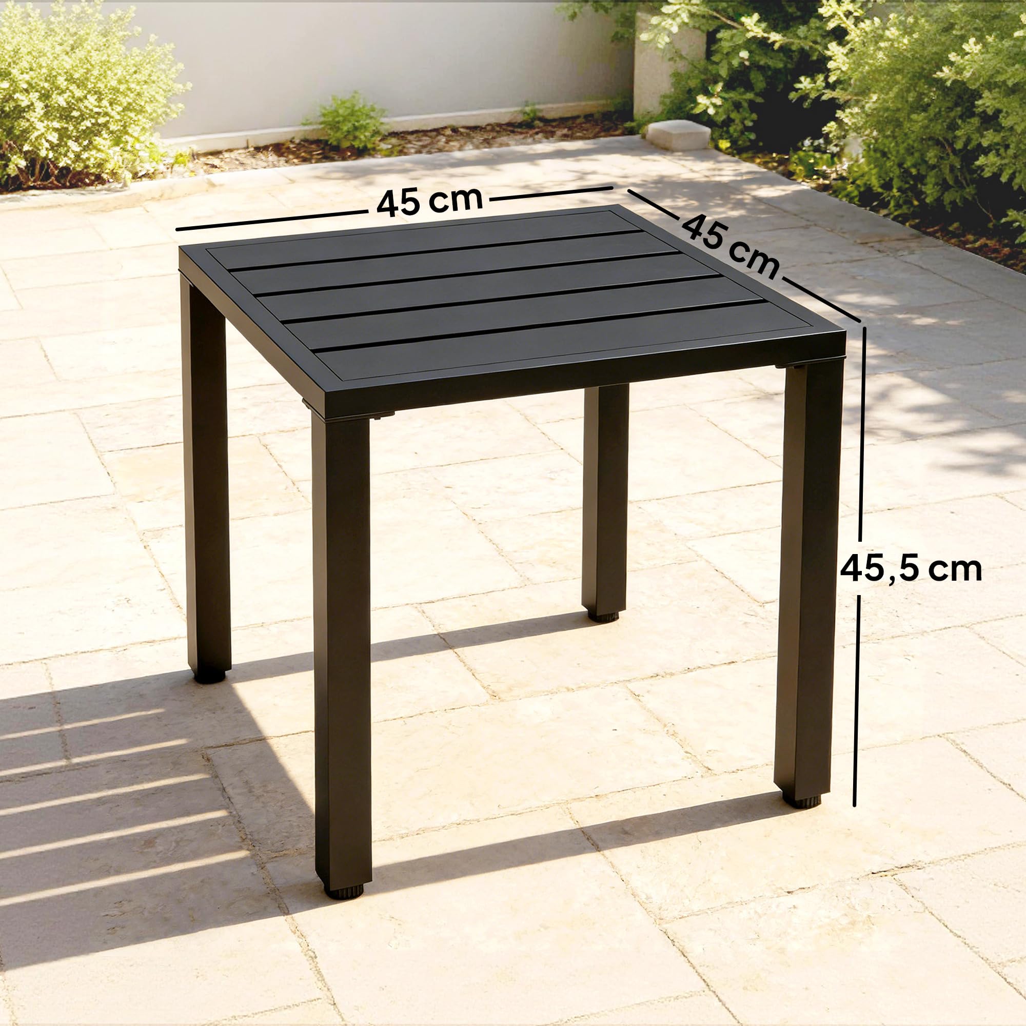 Outsunny Table de Jardin carrée 45 x 45 x 45,5 cm Noir métal intérieur extérieur
