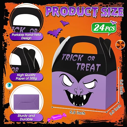 Miniatura 4 de Zhanmai 30 cajas de regalo de Halloween, cajas de cartón de regalo para casa de Halloween, cajas de regalos para fiesta de Halloween, cajas con asa
