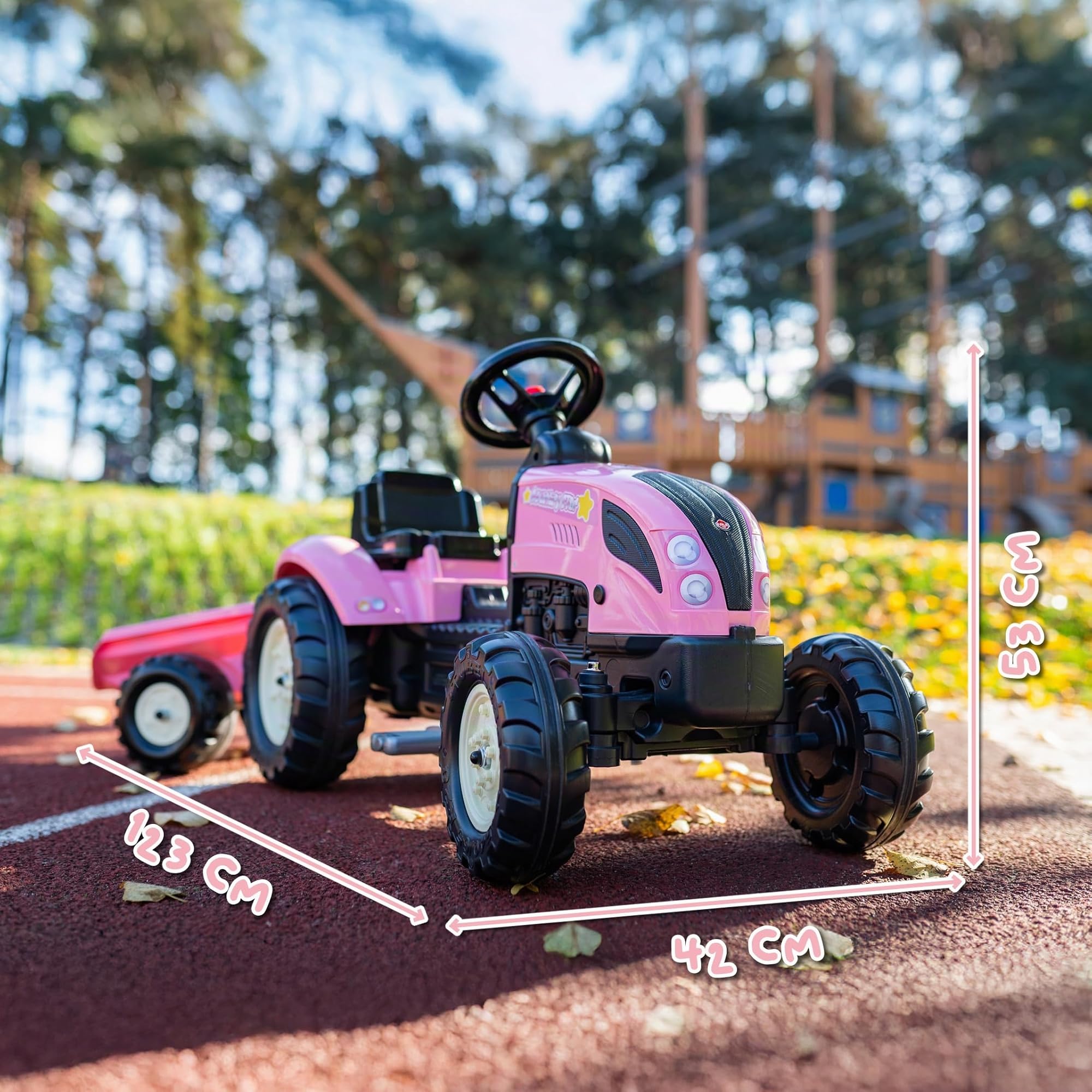 Falk - Traktor mit Pedalen Rainbow Star mit Anhänger – enthält 40% recyceltes Kunststoff 2056L – Rosa – ab 2 Jahren