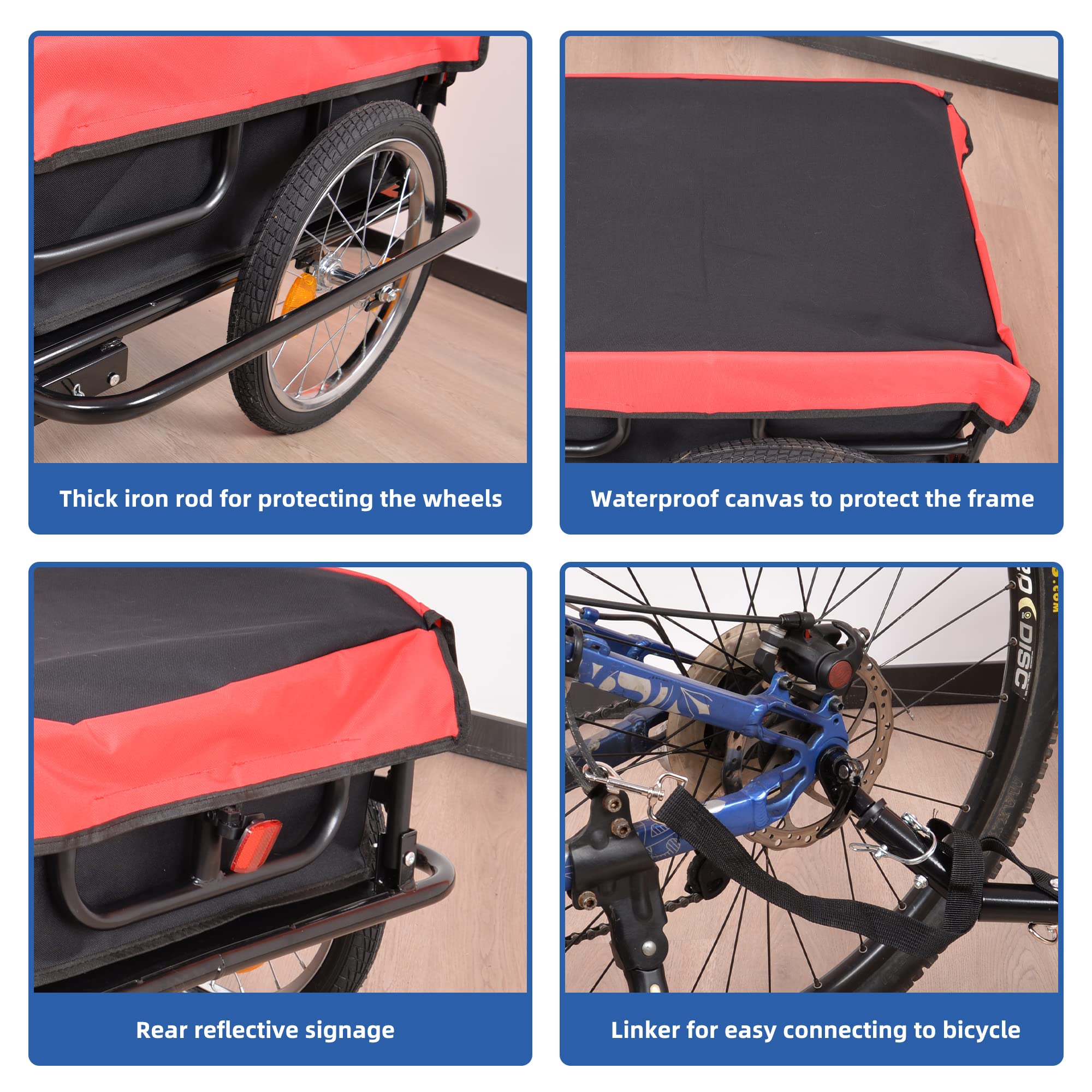 PETKABOO Foldable Bike Cargo Trailer for Hefty Loads,Bicycle Cart Wagon Trailer with 16'' Wheels,Universal w/Hitch,143 Lbs for Carrying Groceries, Luggage, Tools