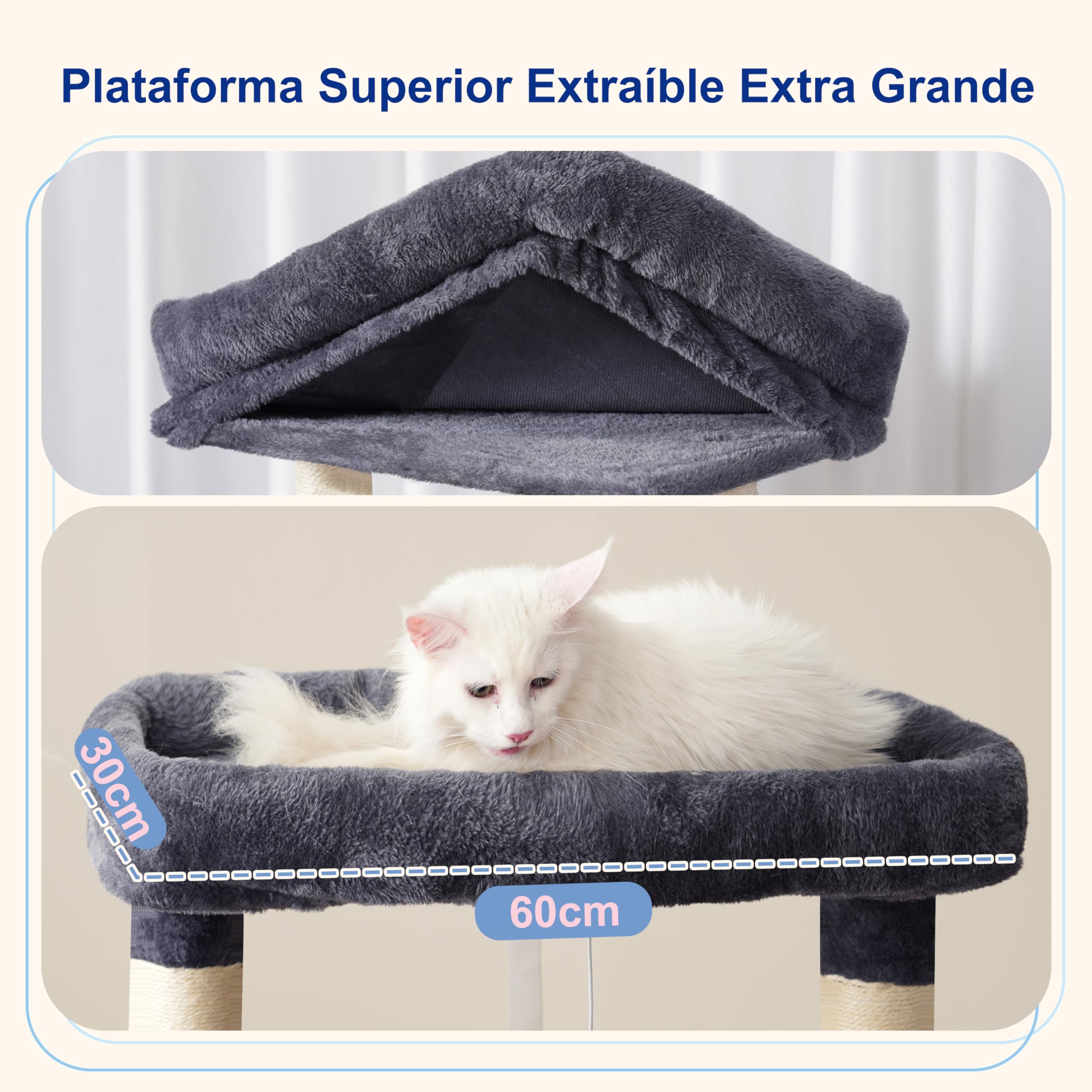 Gitelsnour rascador para Gatos Grandes, árbol para Gatos de 174 cm de Altura, con 2 Plataformas Colgantes Grandes, 2 Casitas para Gatos de Interior, 15 rascadores, Gris Ahumado GCT033G
