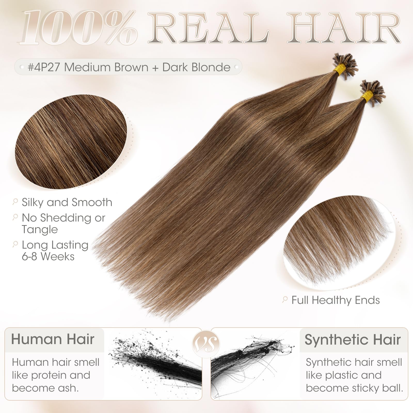 Elailite Extension Capelli Veri Cheratina 1g 50 Ciocche Balayage 100% Remy Human Hair U Tip Keratin (40cm 50g #4/27)
