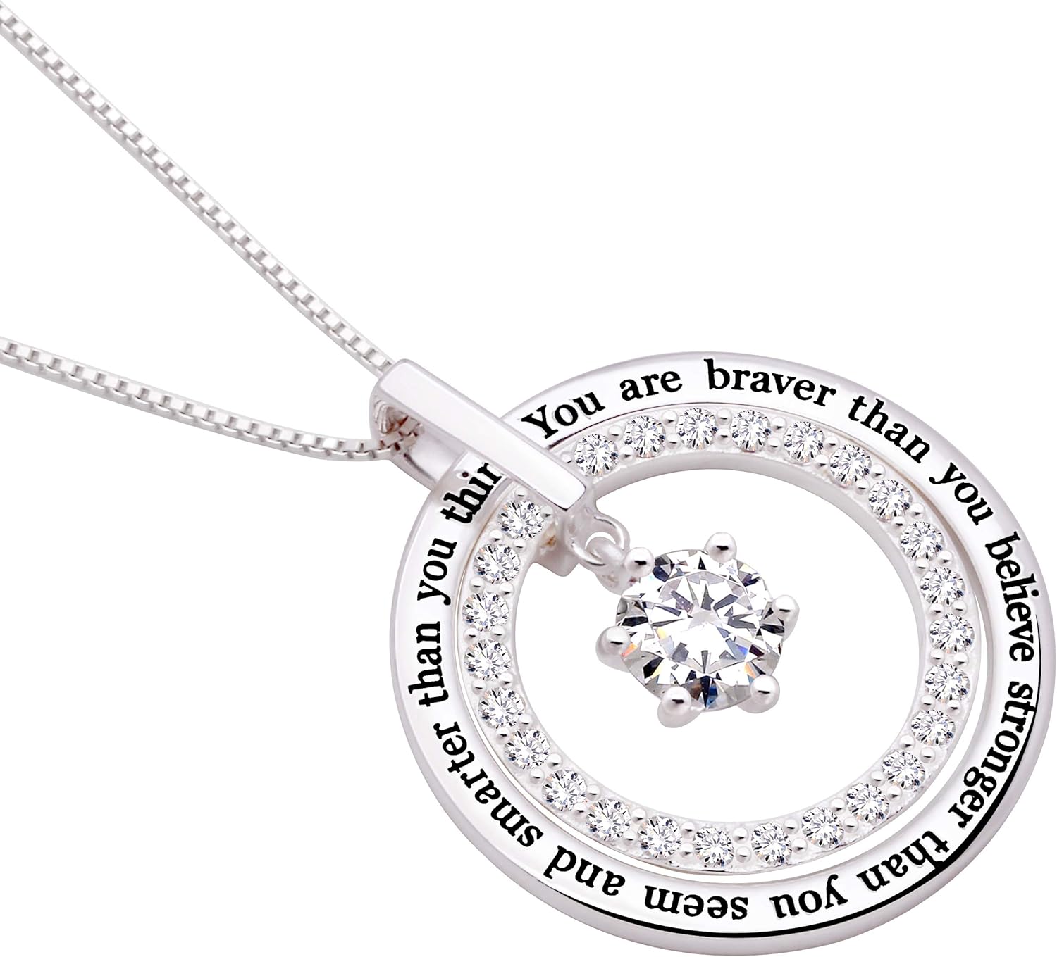ALOV Jewelry Sterling Silver "You are braver than you believe stronger than you seem and smarter than you think" Cubic Zirconia Pendant Necklace