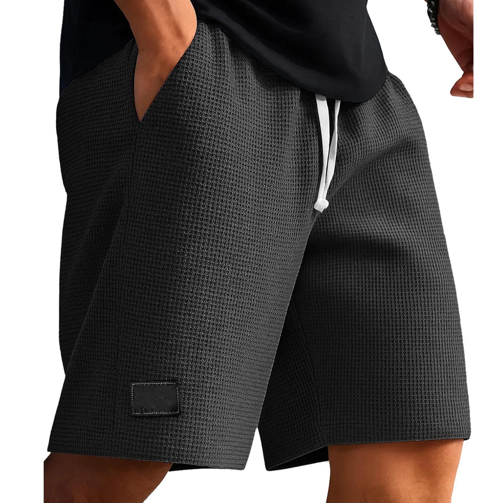 Cambkatl Loose Waffle Lounge Shorts for Men Elastic Waist Casual Summer Stretch Workout Running Shorts with Pockets