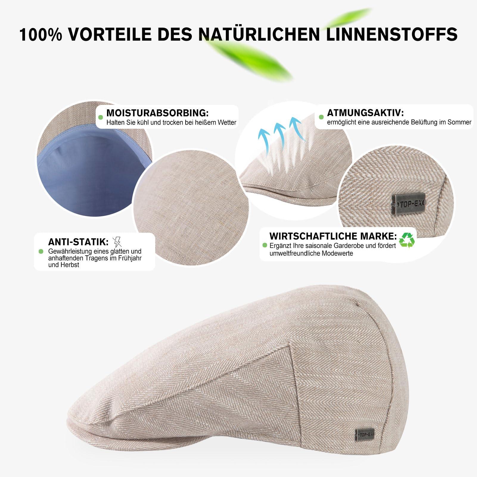 TOP-EX 100% lino sombrero de verano para hombre sombrero de sol