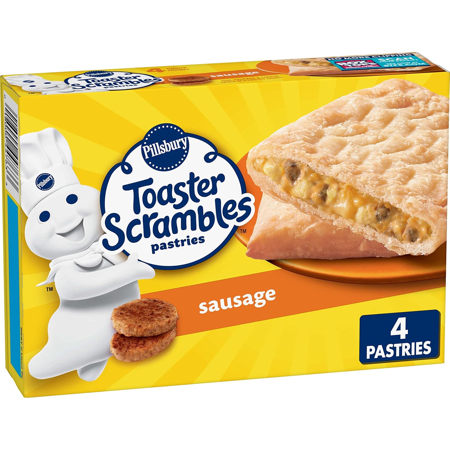 Pillsbury Sausage Toaster Scrambles, Frozen Breakfast Pastries, 4 ct, 7.2 oz