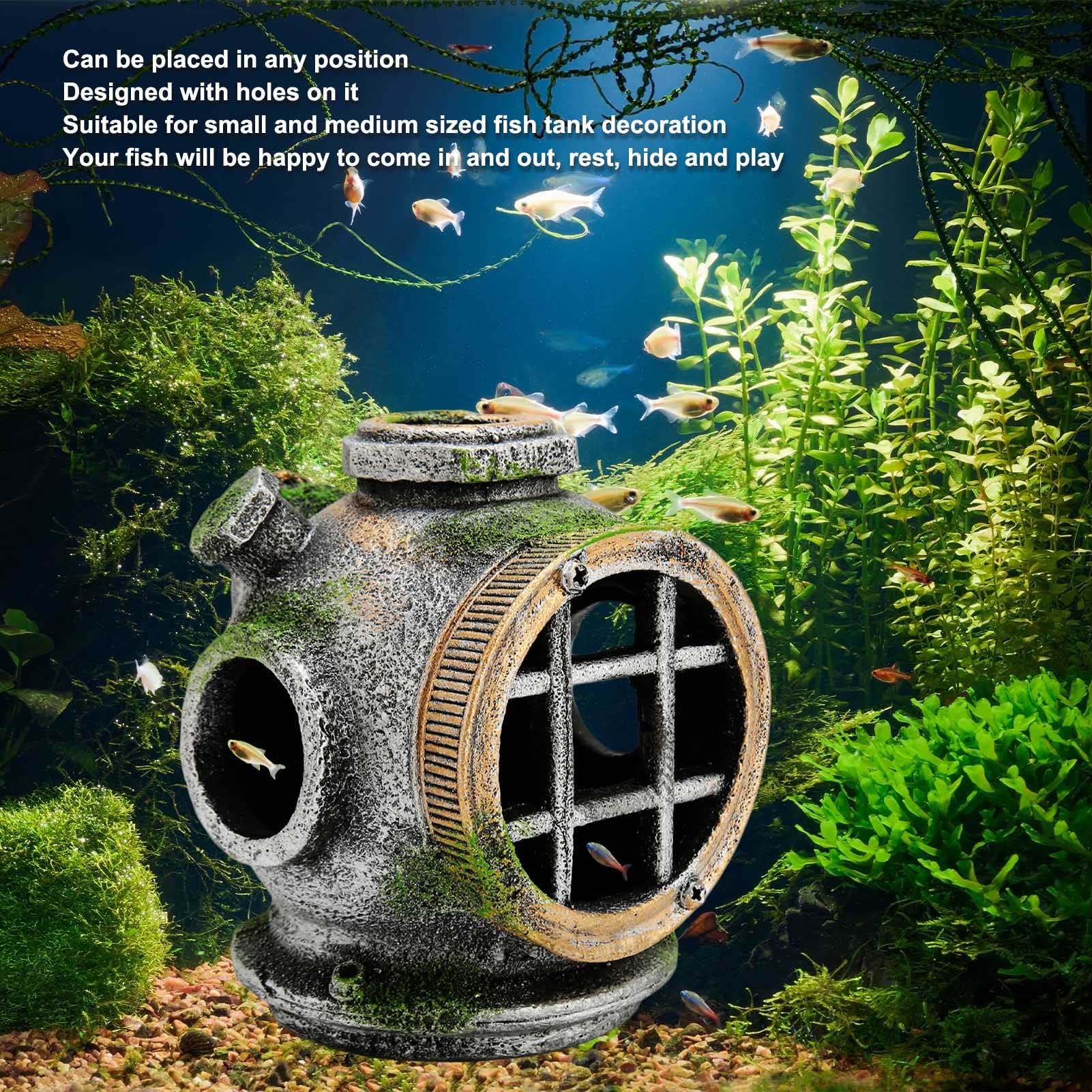 Amazon.co.jp: 水族館の沈んだ潜水艦のヘルメット装飾、水族館の