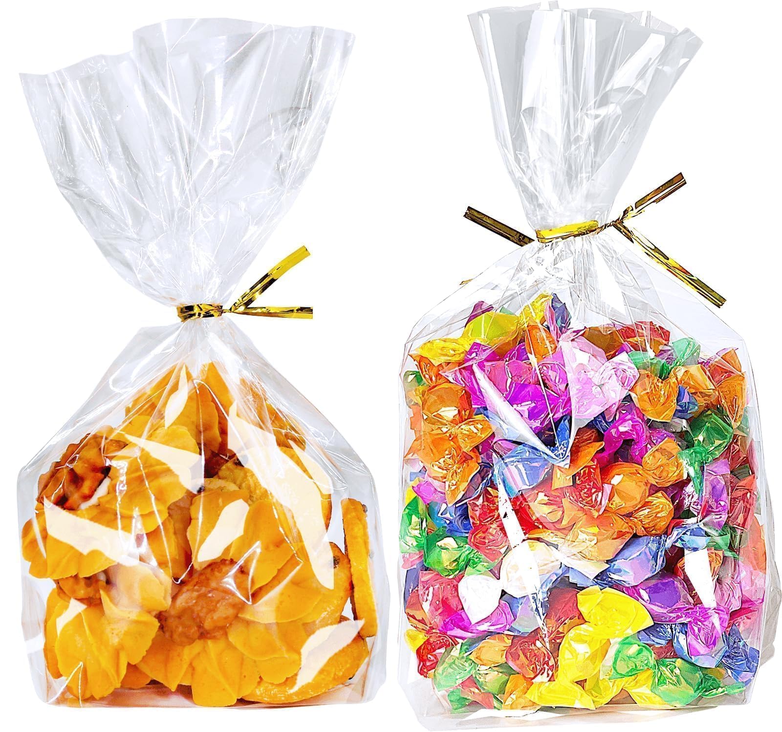 PigPotParty Bolsas de celofán de 6 x 9 pulgadas, paquete de 50 bolsas transparentes con refuerzo inferior para exhibición de pie, pequeño envoltorio de regalo de plástico para galletas, dulces