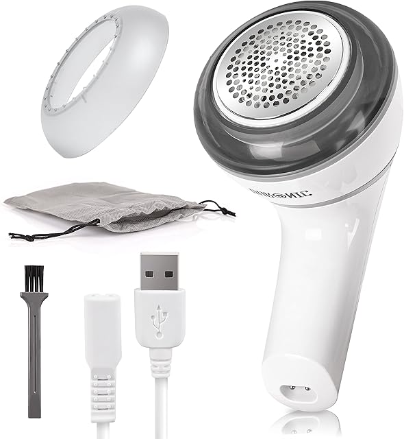 Duronic Fabric Shaver FS16USB | De-Bobbler | Removes Lint and Bobbles from Clothes | Fuzz and Fabric Pill Remover | Rotating Handle | USB Charging | Storage Pouch | Revive Old Jumpers, Sweaters, Coats