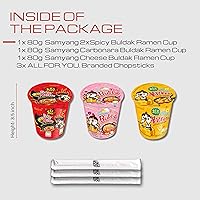 Vista 3 de Buldak Ramen Fideos de 3 sabores de fideos variados 2 unidades picantes, carbonara, queso Total 3 unidades (1 paquete cada uno) Fideos ramen