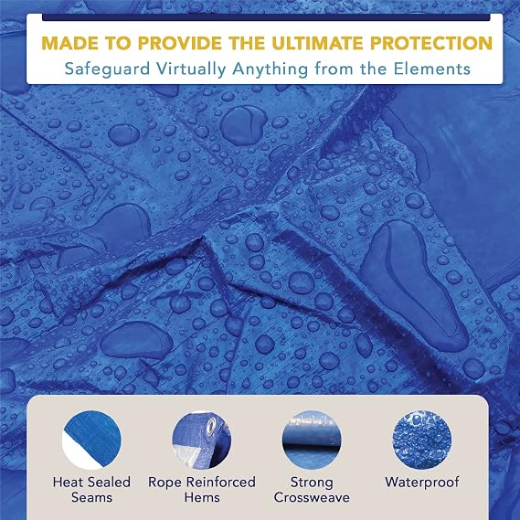 6' x 8' Waterproof Tarp, 5 Mil Medium Duty, Blue & Silver