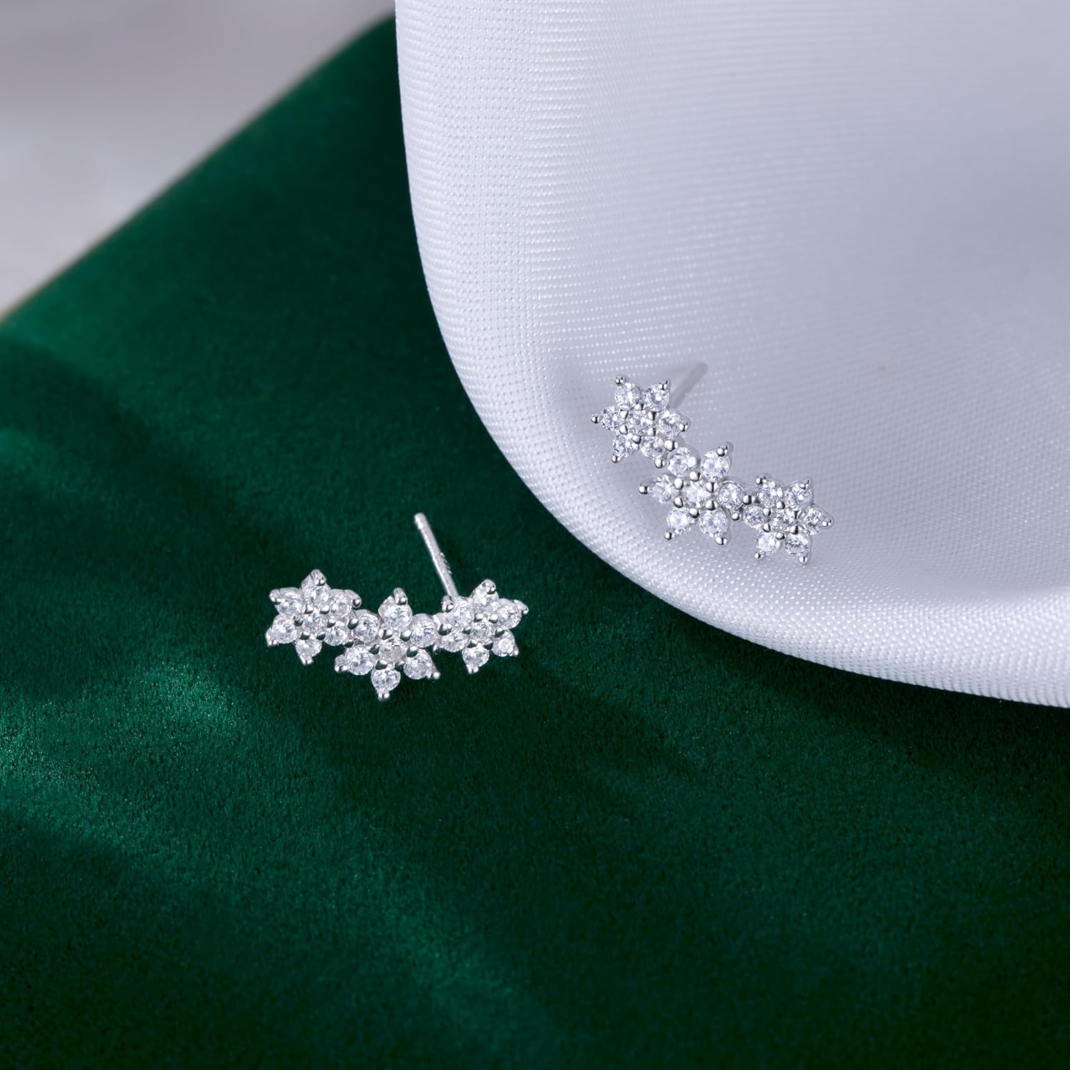 Reffeer Solid 925 Sterling Silver CZ Flower Stud Earrings for Women Teens Cluster Flower Stud Earrings Spring - Image 4