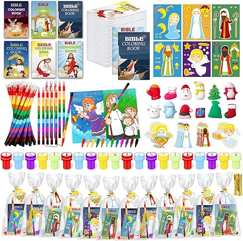 Miniatura 1 de 108 Pcs Christmas Party Favors Bible Coloring Book with Stacking Crayons for Kids Squishes Christmas Toys DIY Sticker Stampers Goodie Bag Fillers