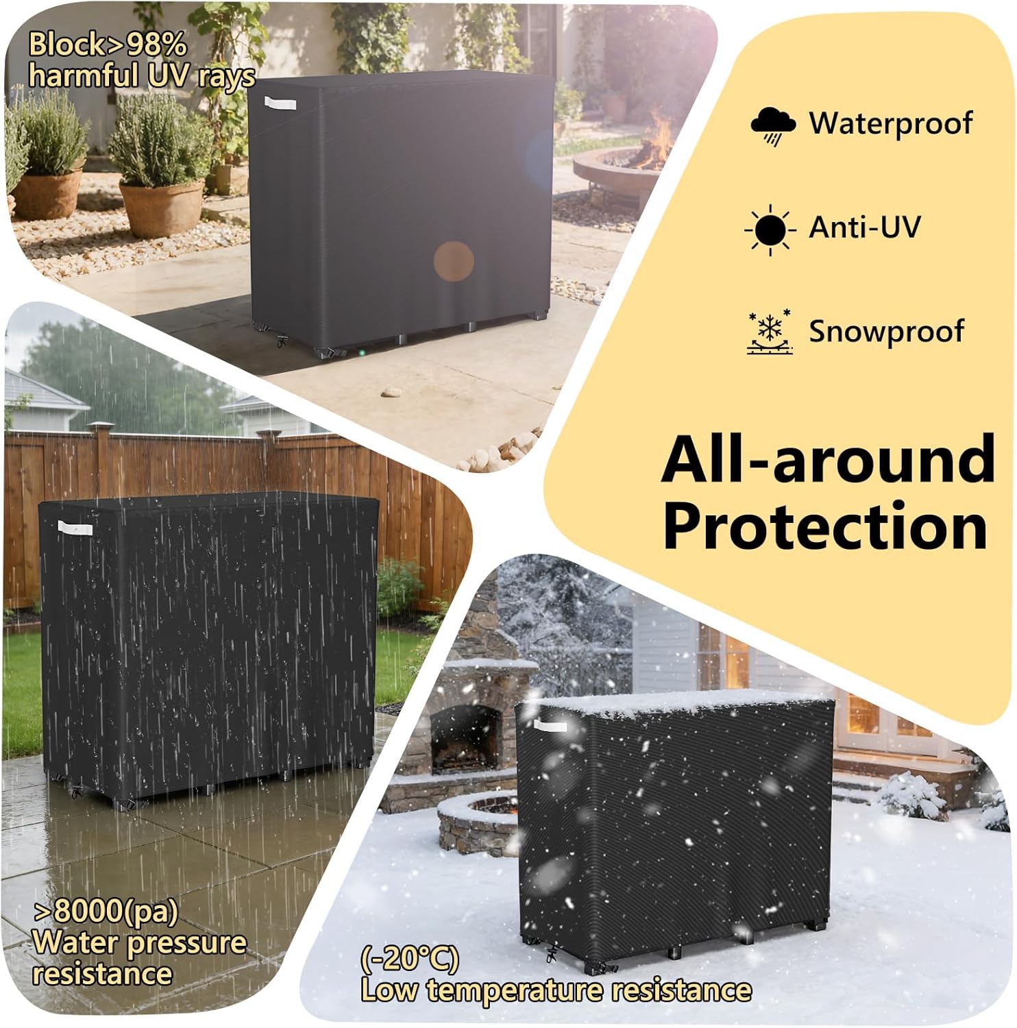 AKEfit 4ft Firewood Racks Cover,Heavy Duty Waterproof Outdoor Logs Holder Stand Cover with Velcro-Black