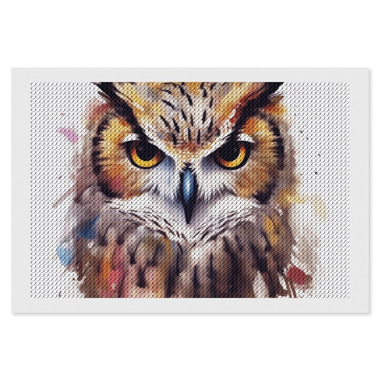 Diamond Painting Kits for Adults - DIY Diamond Art Kits for Beginners - Full 5D Paint Drill Diamond Dots Paintings- Watercolor Cool Owl Head Diamonds Pictures Gem Art And Craft Wall Decor 8"x12"