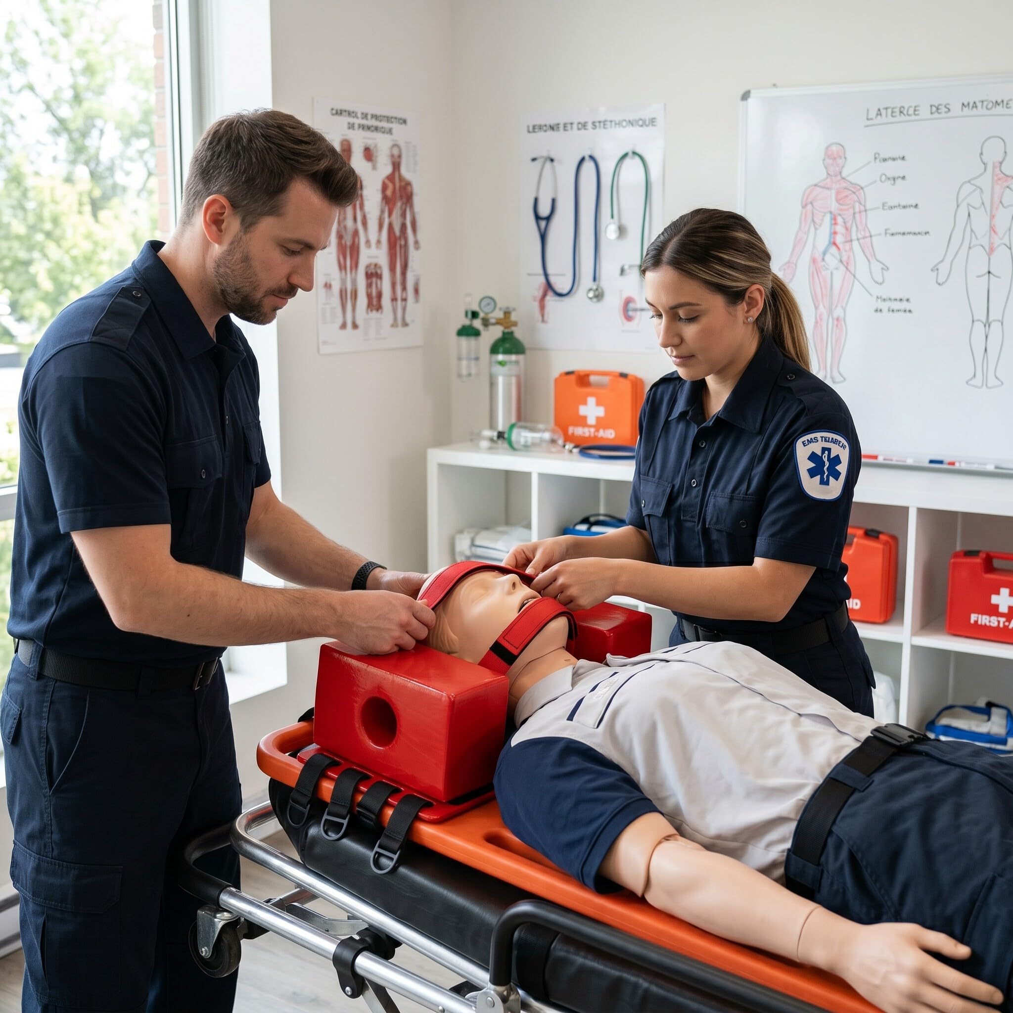Kopfimmobilisator für Spine Board & Rückenbrett – Wasserdichter NBR Schaumstoff, Röntgen-MRT-kompatibel, verstellbare Gurte, Kopfhalterung für Rettungsdienst EMT