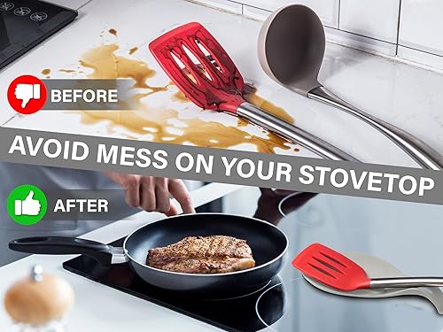 Miniatura 2 de Juego de 2 cucharas de silicona para la parte superior de la estufa, resistente al calor, fácil de limpiar, soporte para cuchara de cocina para
