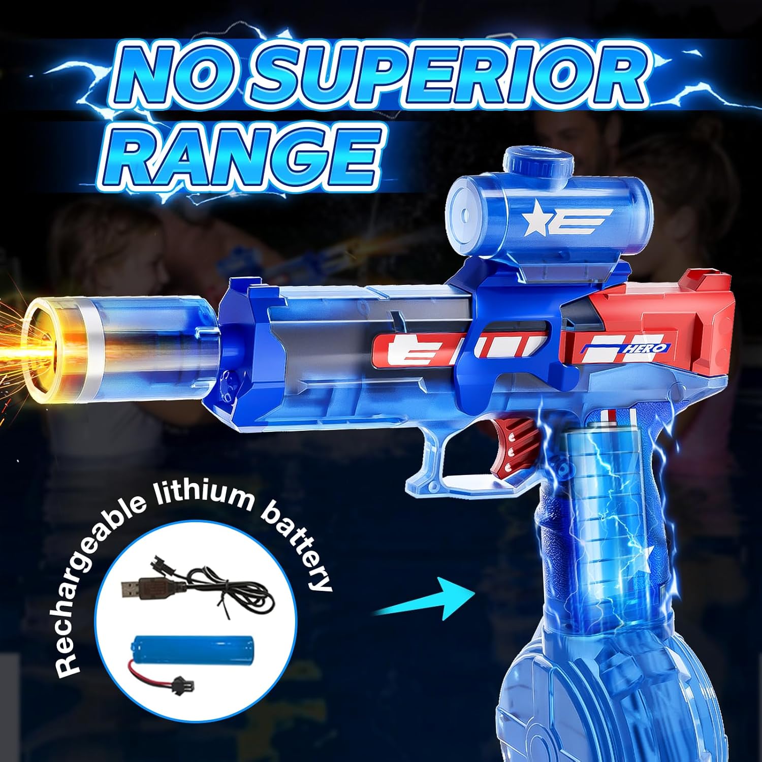 Electric Water Gun for Adults & Kids, Automatic Electric Squirt Gun with Long Range, Powerful LED Light Water Gun Pistol Blaster Soaker, Water Guns for Summer Outdoor Beach Swimming Pool(BK+B)