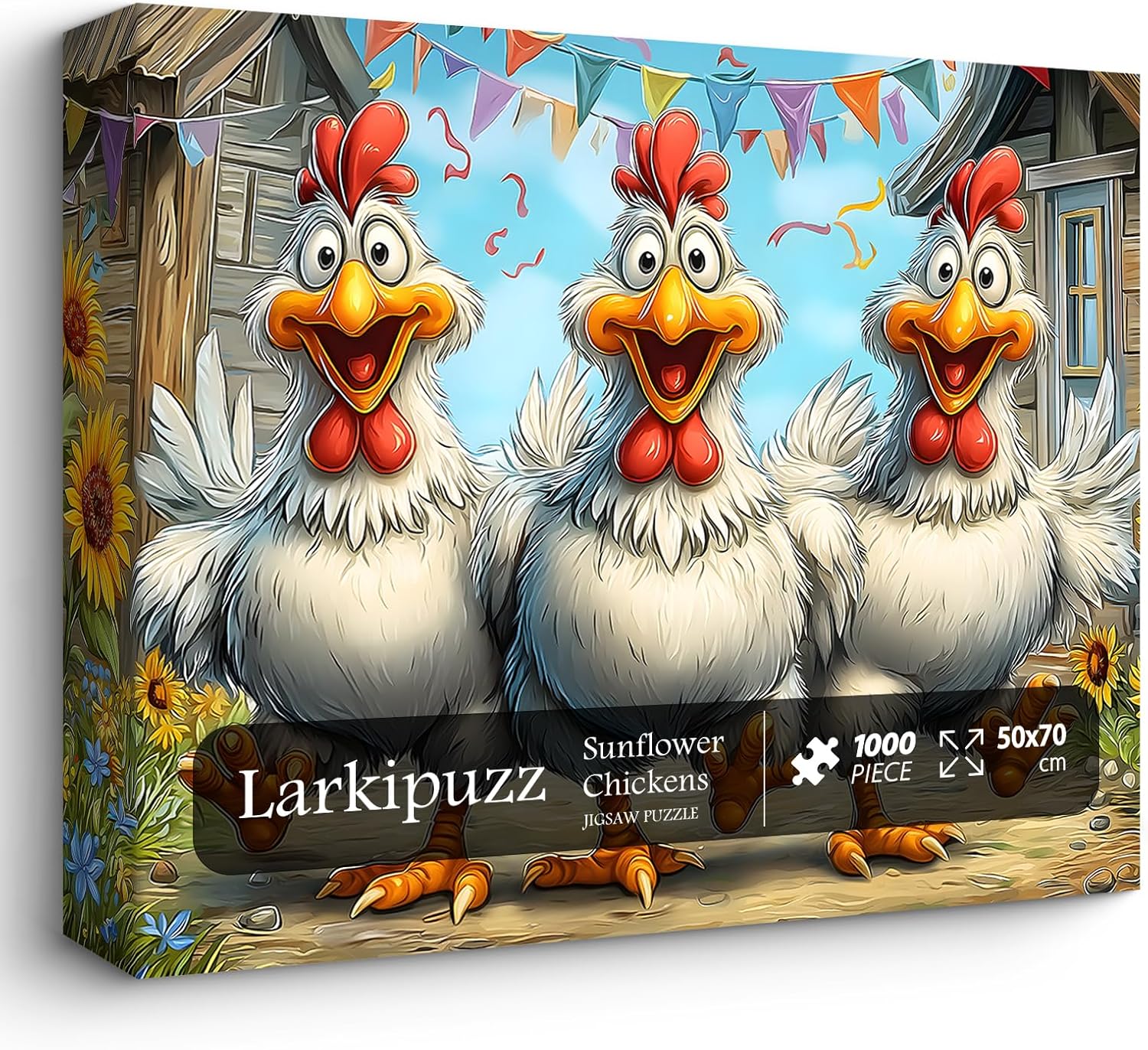 Funny Chicken Puzzles for Adults 1000 Pieces, Larkipuzz Cute Rooster Jigsaw Puzzle Garden Farm Flower, Impossible Challenge Animal Theme as Home Decor