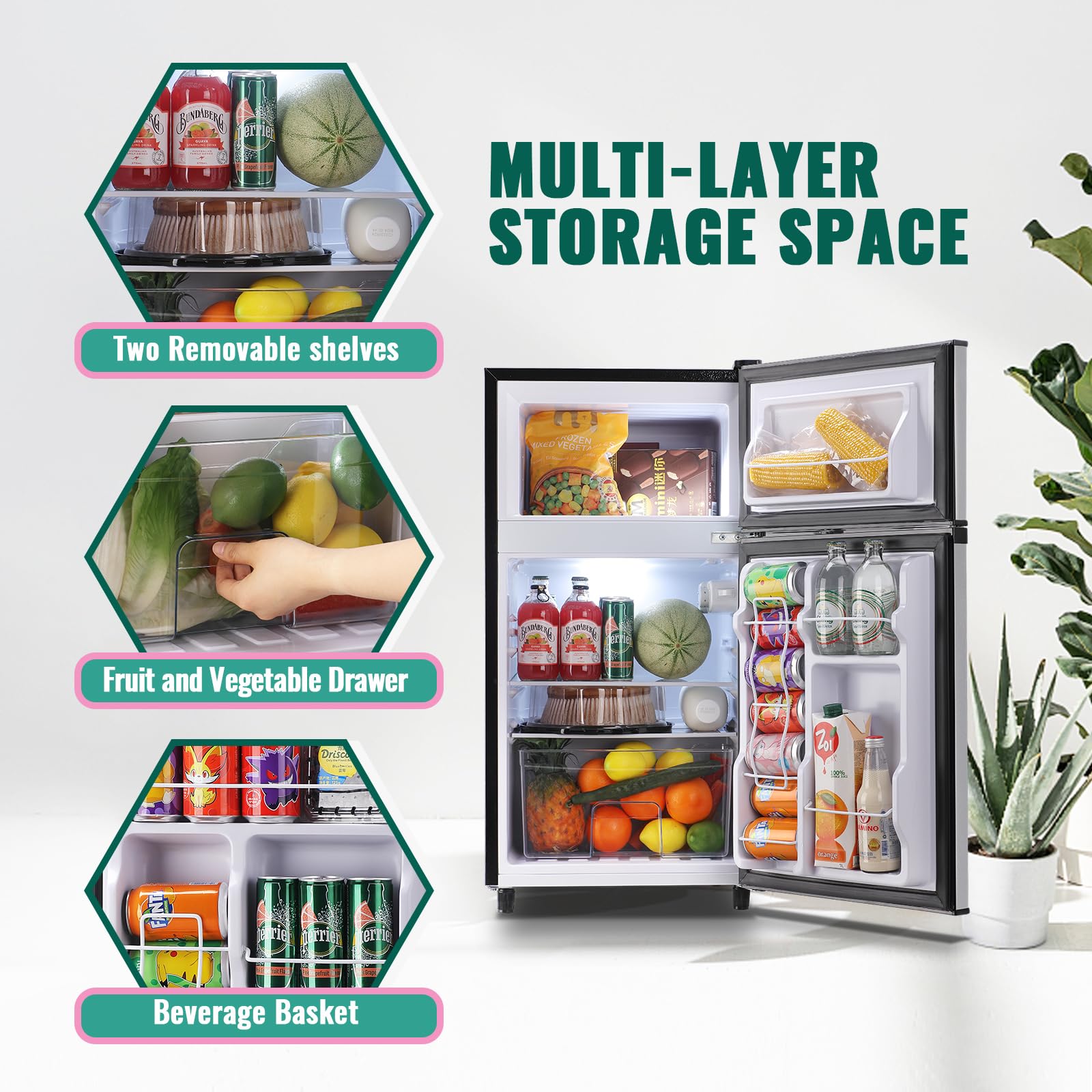 WANAI Compact Refrigerator with Freezer Double Door Mini Fridge Small Refrigerator with 7 Adjustable Temperature Side Door Wire Rack suit for Dorm Bedroom Apartment SILVER on Fridge.com