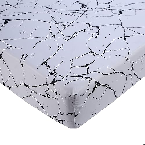 Miniatura 3 de MAG Marble Bed Sheet 3Pcs White Queen Size Modern Pattern Printed Bedding Sheet Set with 1*Bottom Fitted Sheet with 2*Pillowcases, 14 Inches Deep