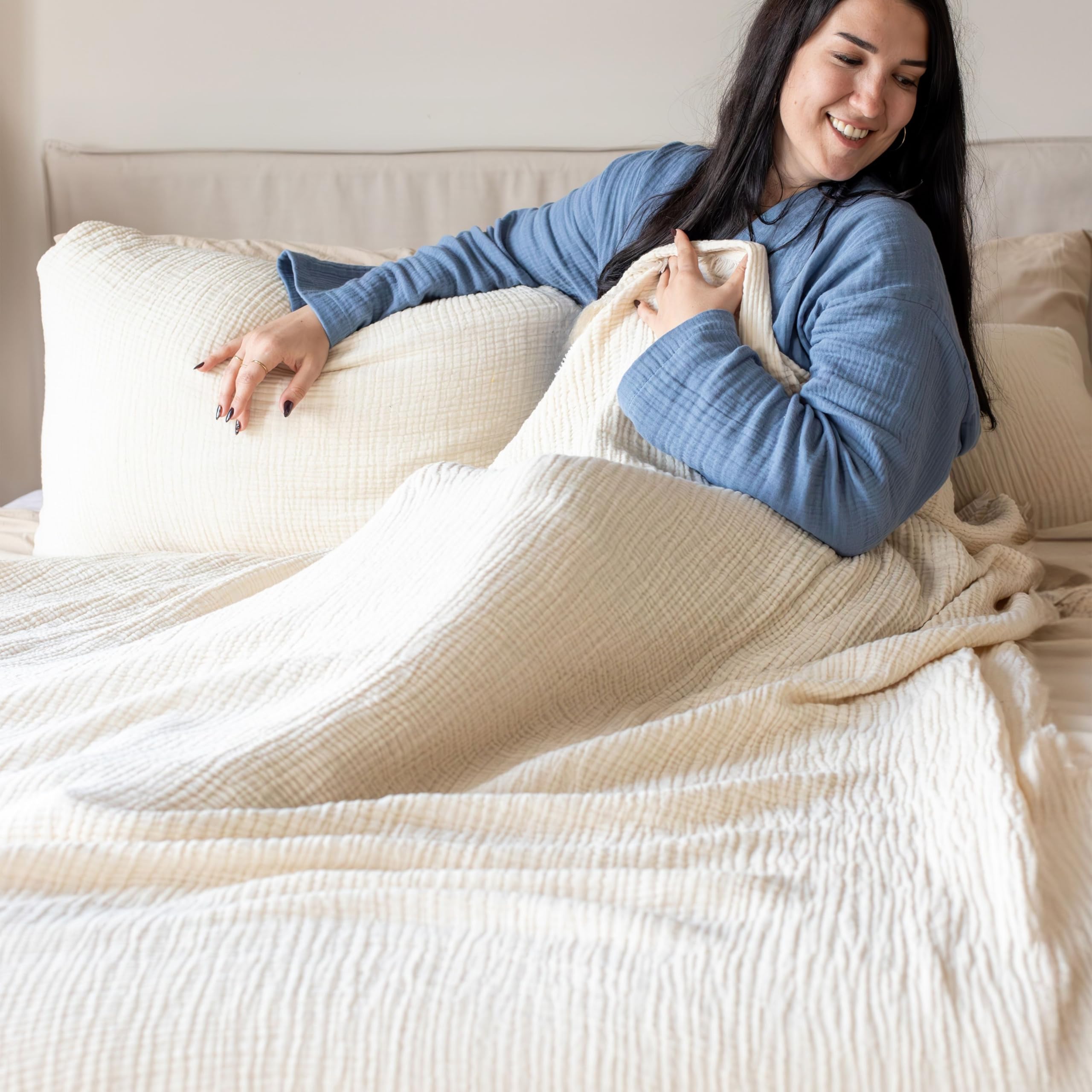 PÜSKÜL - Coperta in 100% mussola di cotone turco di alta qualità, per letto matrimoniale, taglia XL, per letto, divano, leggera e morbida, coperta per