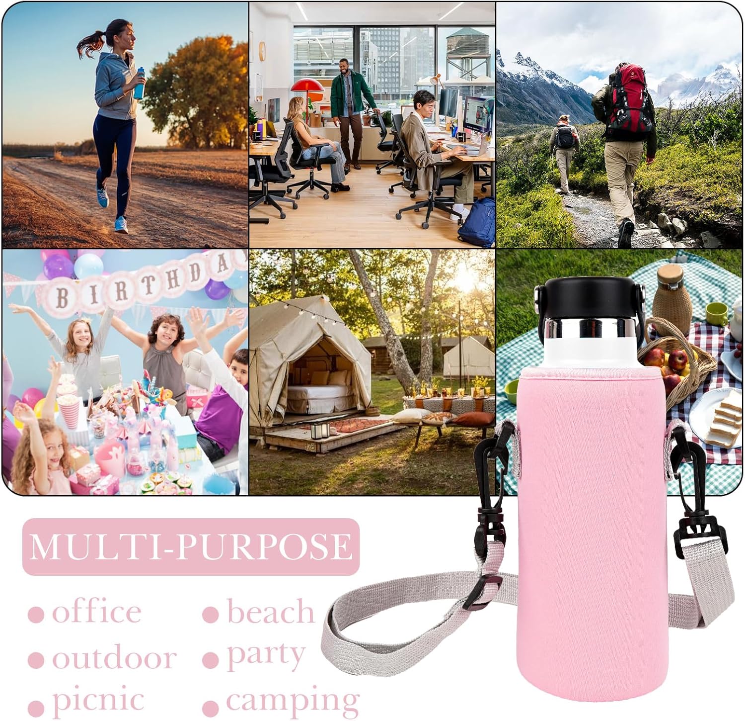 Linkidea Water Bottle Carrier with Strap Compatible with Simple Modern Summit Collection 22oz, Hydro Flask Wide Mouth, Waterbottle Sling Bag Holder with Shoulder Strap (Pink) - Image 6