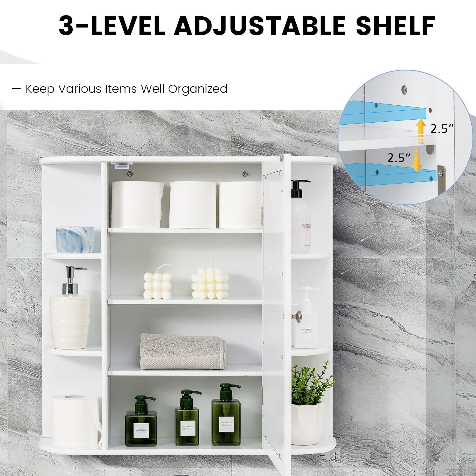 Armadietto Con Specchio Per Bagno - Legno, 4 Ripiani Regolabili, 66x16.5x63cm, Bianco, Salvaspazio - Foto 11