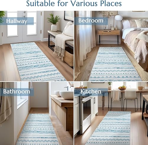 Miniatura 2 de jinchan Alfombra marroquí de pasillo de 2 x 5 pies, alfombra de pasillo de cocina, ultrafina, lavable, alfombra bohemia geométrica, antideslizante