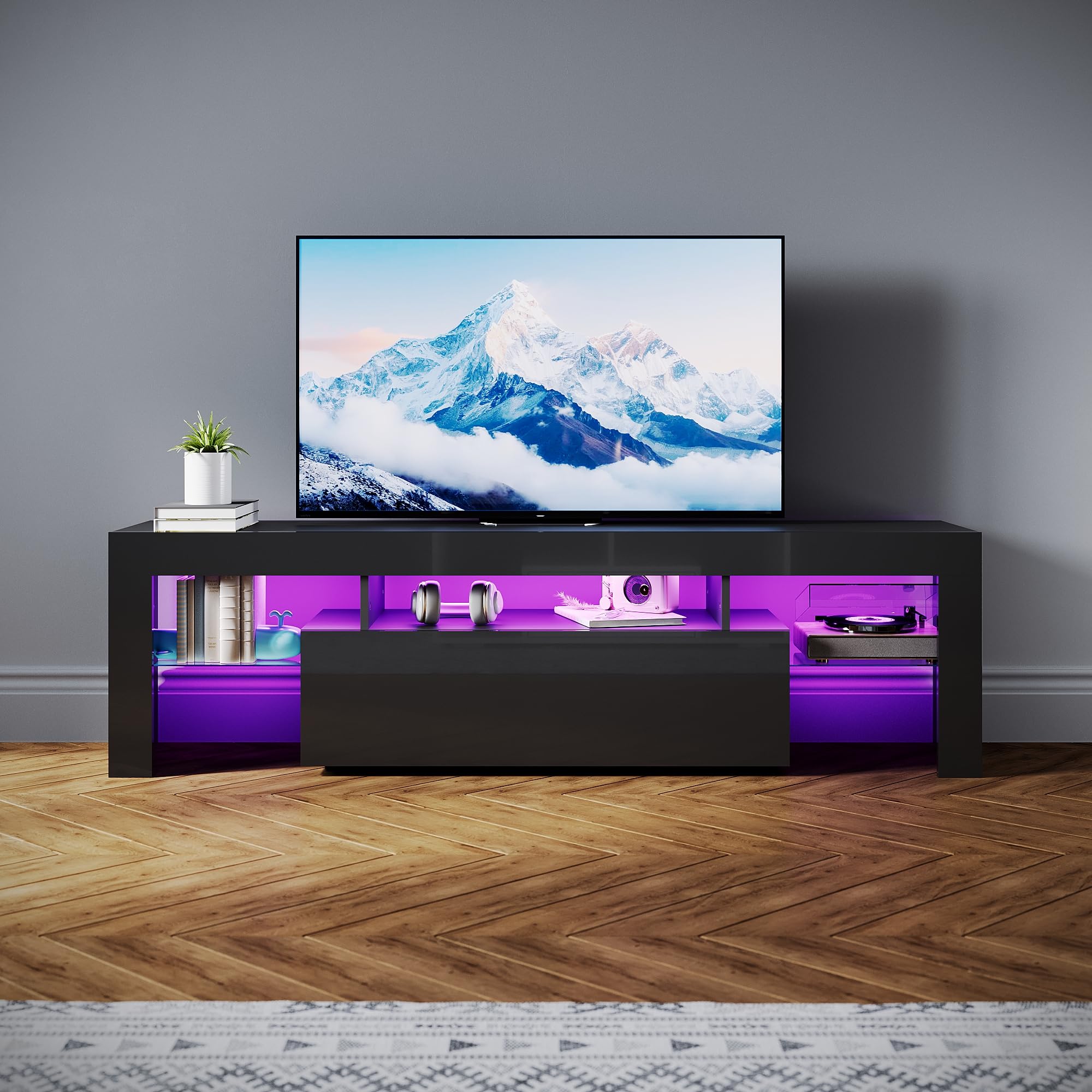 SONNI Mobile Porta TV Soggiorno 160x35x45cm, Mobiletto TV Nero, Mobile Sotto TV con illuminazione LED