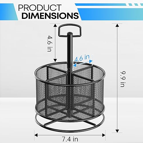 Miniatura 4 de Soporte giratorio de 360 grados para escritorio, organizador de lápices de malla multifuncional, 4 compartimentos, organizador estacionario de