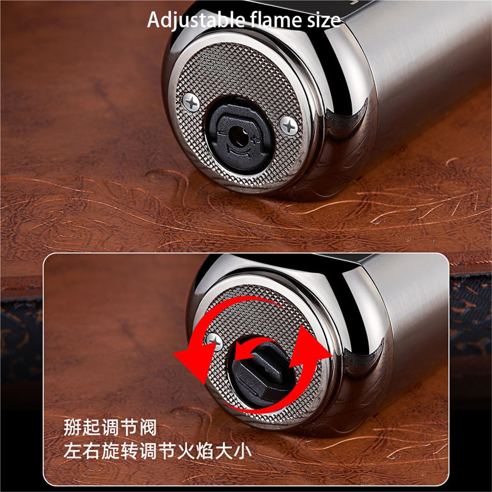 Encendedor de butano, resistente al viento, portátil, de metal, llama ajustable, gas butano reciclable, ideal para uso personal o regalo, diseño de inyección directa