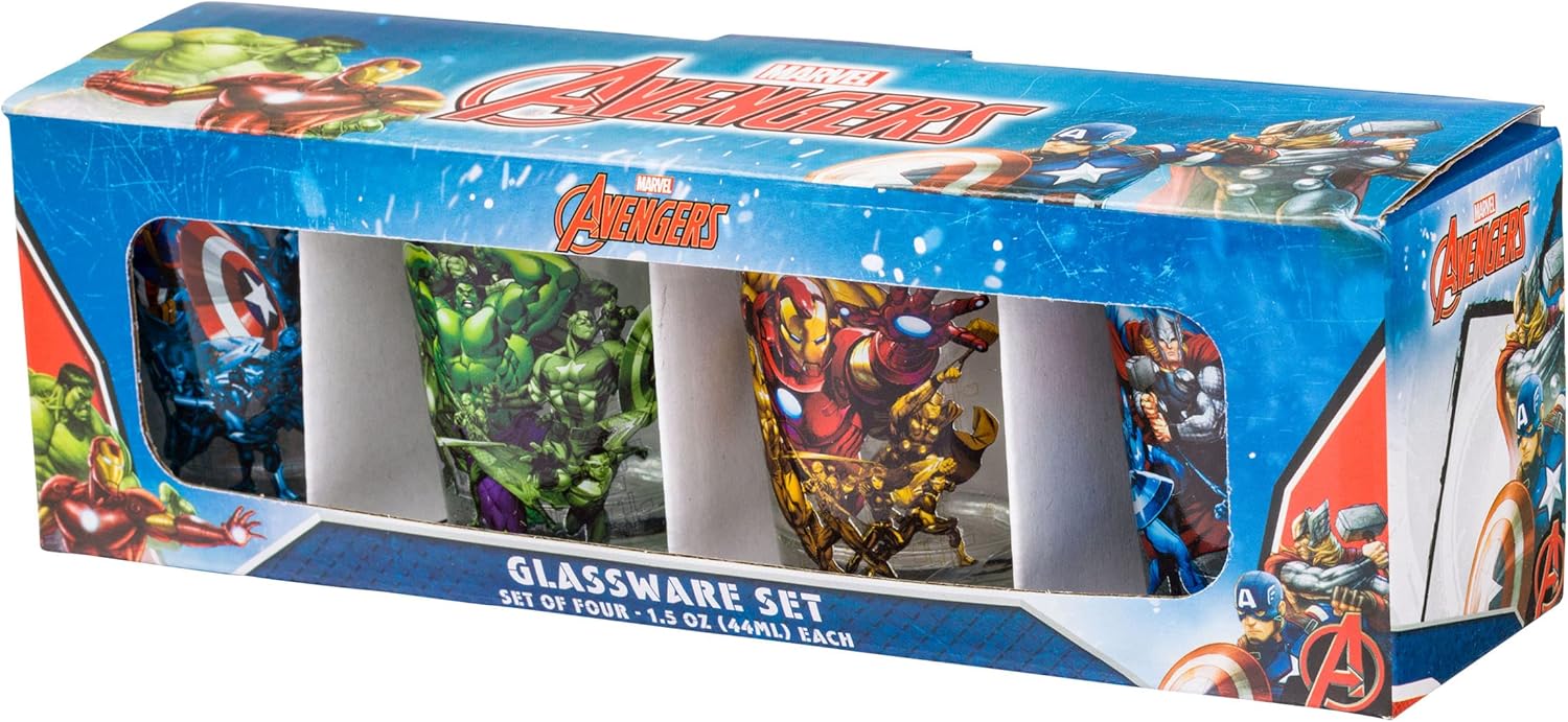 Silver Buffalo Marvel Avengers Featuring Captain America, Hulk, Iron Man, and Thor 4 Pack Mini Glasses, 1.5 Ounces - Image 4
