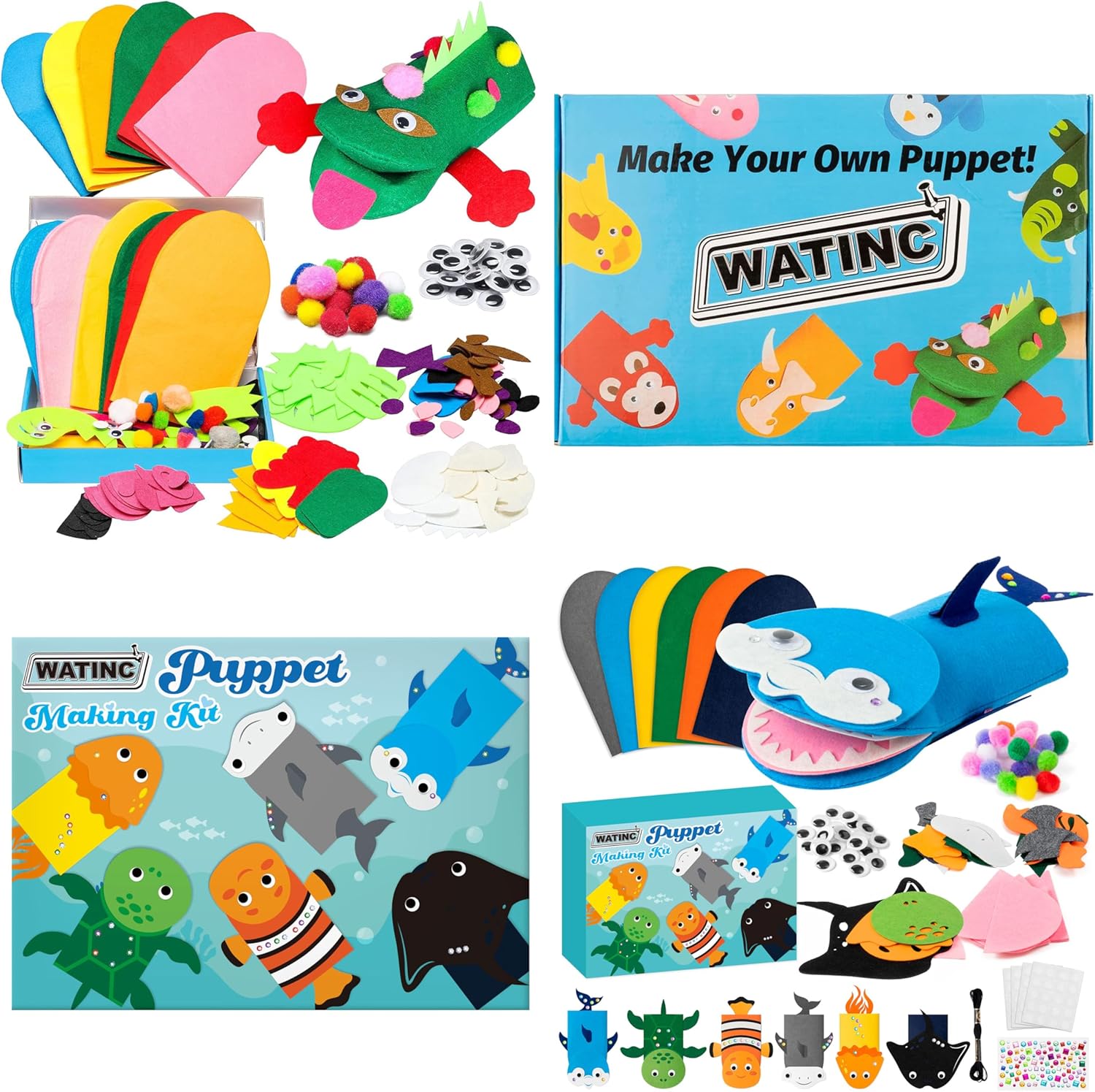 WATINC 12Pcs Hand Puppet Making Kit(Animals + Ocean Animals Type A)