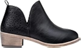 Women's Short Ankle Boots Low Heel, Western Cutout Perforated Booties