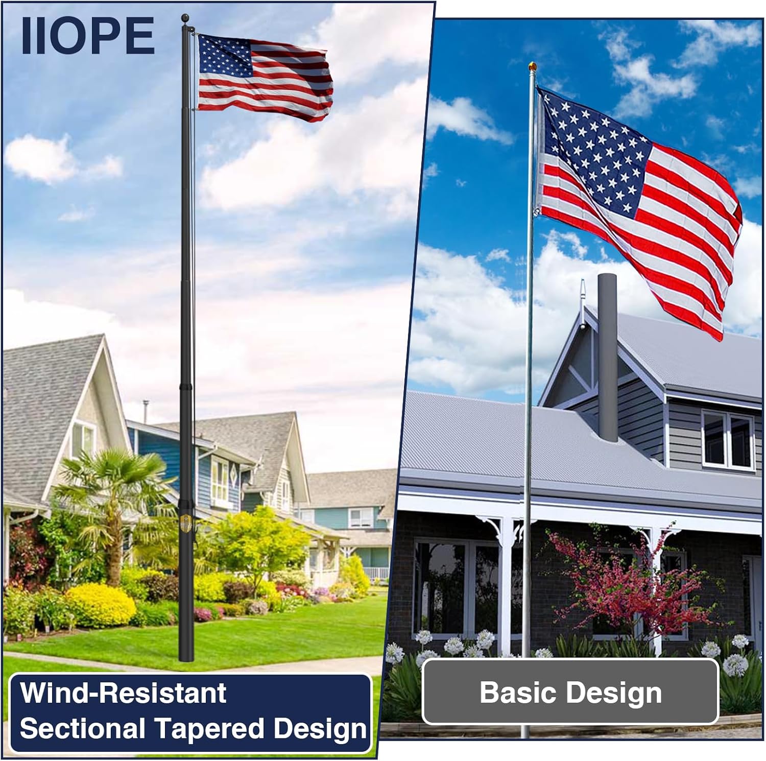 20FT Heavy Duty Flag Pole – Tapered Design,2.4" Bottom Tube,100MPH Wind-Tested,Aluminum Residential Flagpole Kit with USA Flag & Complete Hardware | Great for Patriotic Displays & Gift Giving