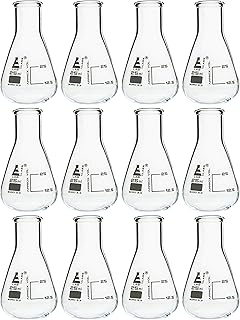 12PK Erlenmeyer Flasks, 25mL - Borosilicate Glass - Narrow Neck Flasks, Conical Flasks, Glass Flasks - Eisco Labs