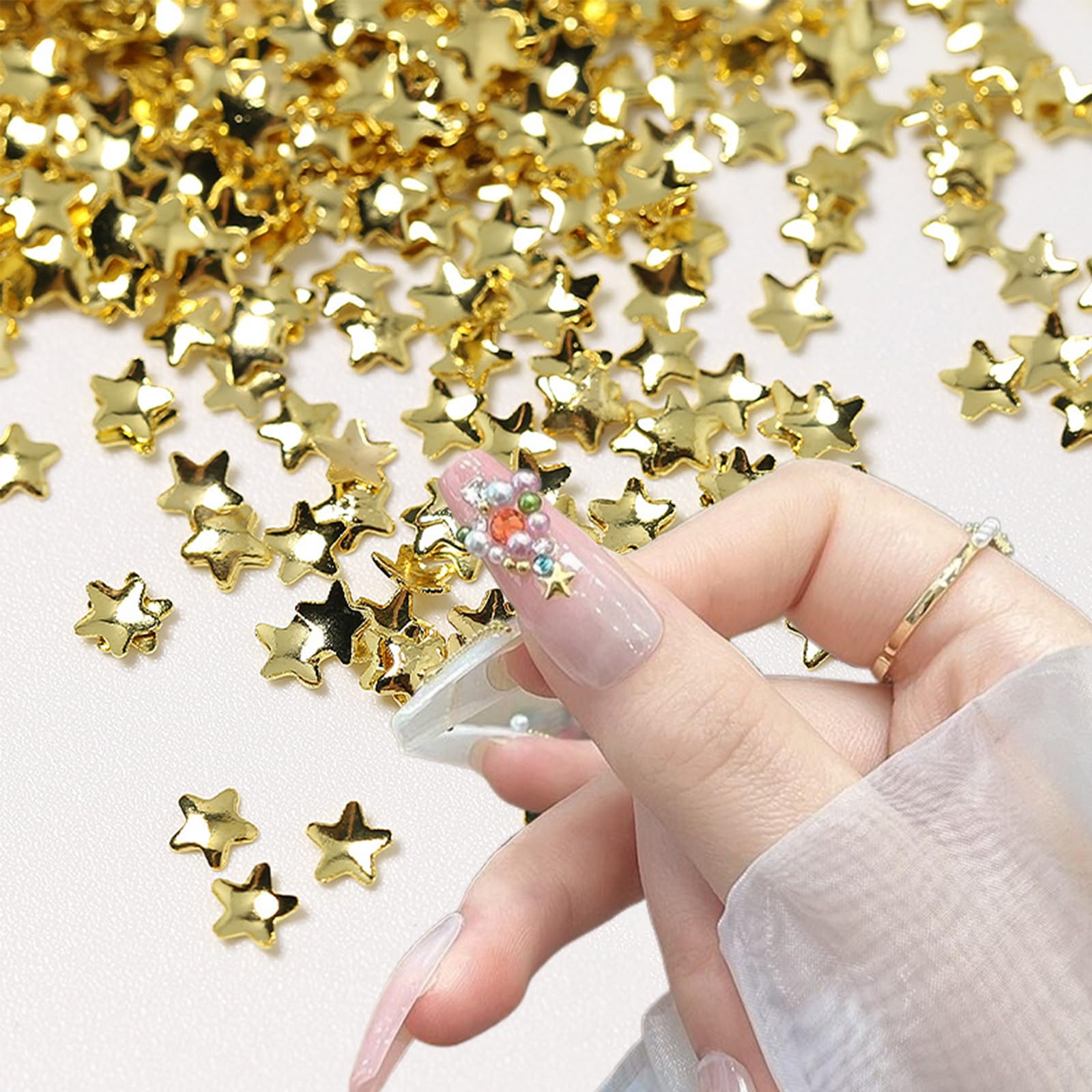 LBPEPAMZ 1000Pcs Mini Stars Nail Art Charms Cute 3D Alloy Gold Stars Nail Charms 3D Metal Cute Kawaii Star Nail Gems Nail Jewelry Retro Metal Rivet