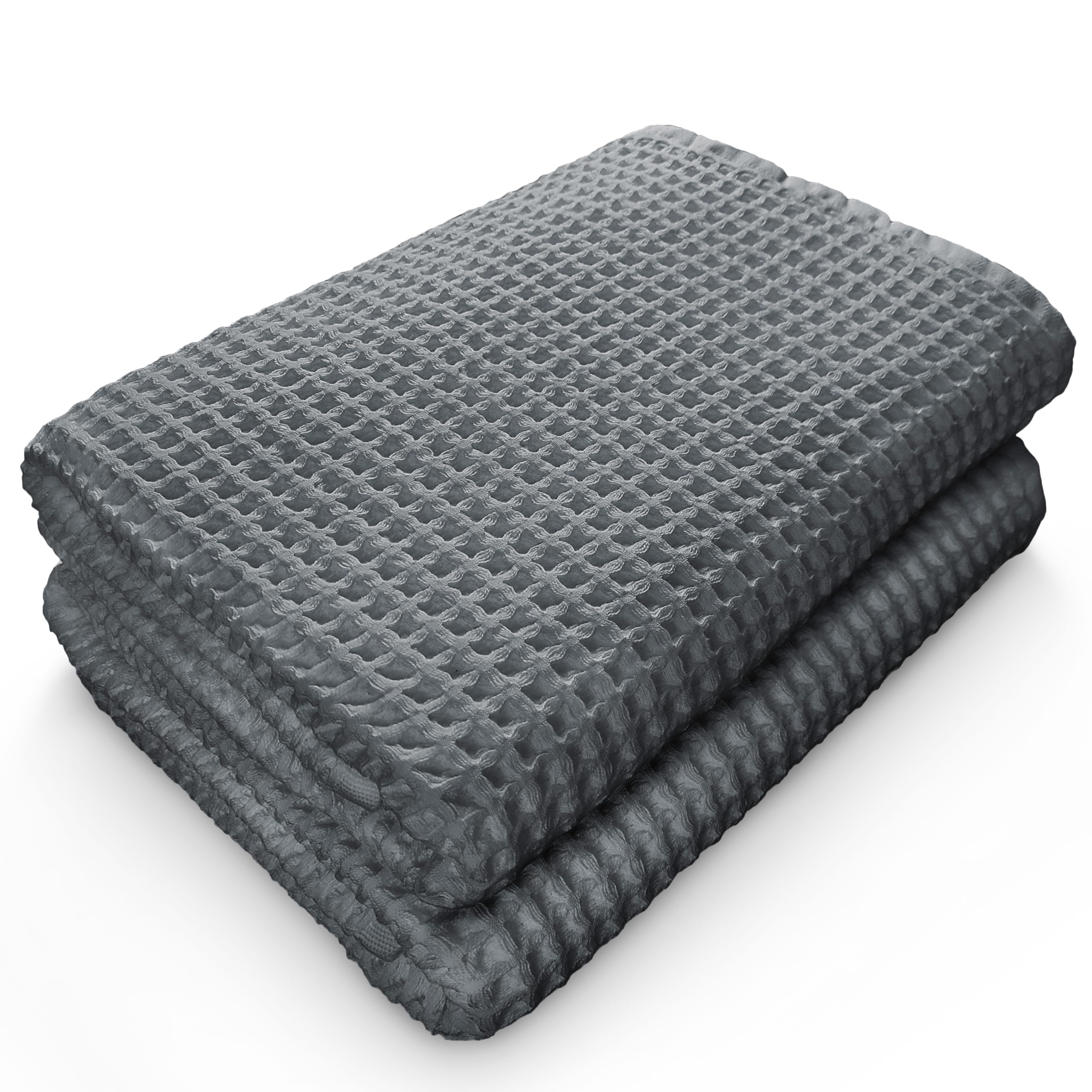 Softerry European Waffle Weave Bath Towel Set - 100% Organic Cotton - Quick Dry Lint Free Thin and Absorbent - Fade Resistant - Eco-Friendly (Set of 2