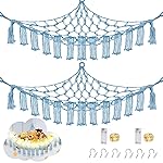 CERETIA Stuffed Animal Hammock with LED Light, Large Stuffed Animals Storage Corner Plushie Net for Kids Room Decor, 2 Packs Baby Blue