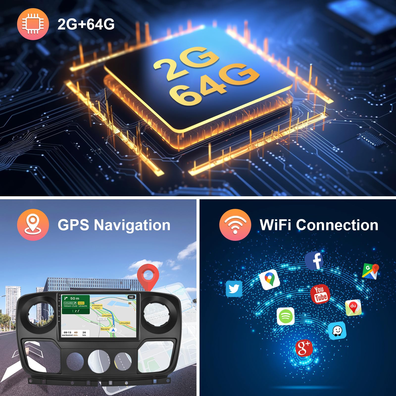 Hodozzy 2G+64GB Android Autoradio pour Opel Movano 2 Renault Master 3 Nissan NV400 2010-2021 Carplay Android Auto, Écran Tactile 10,1 Pouces, WiFi GPS, Bluetooth, FM/RDS Radio Voiture 2 Din + Caméra