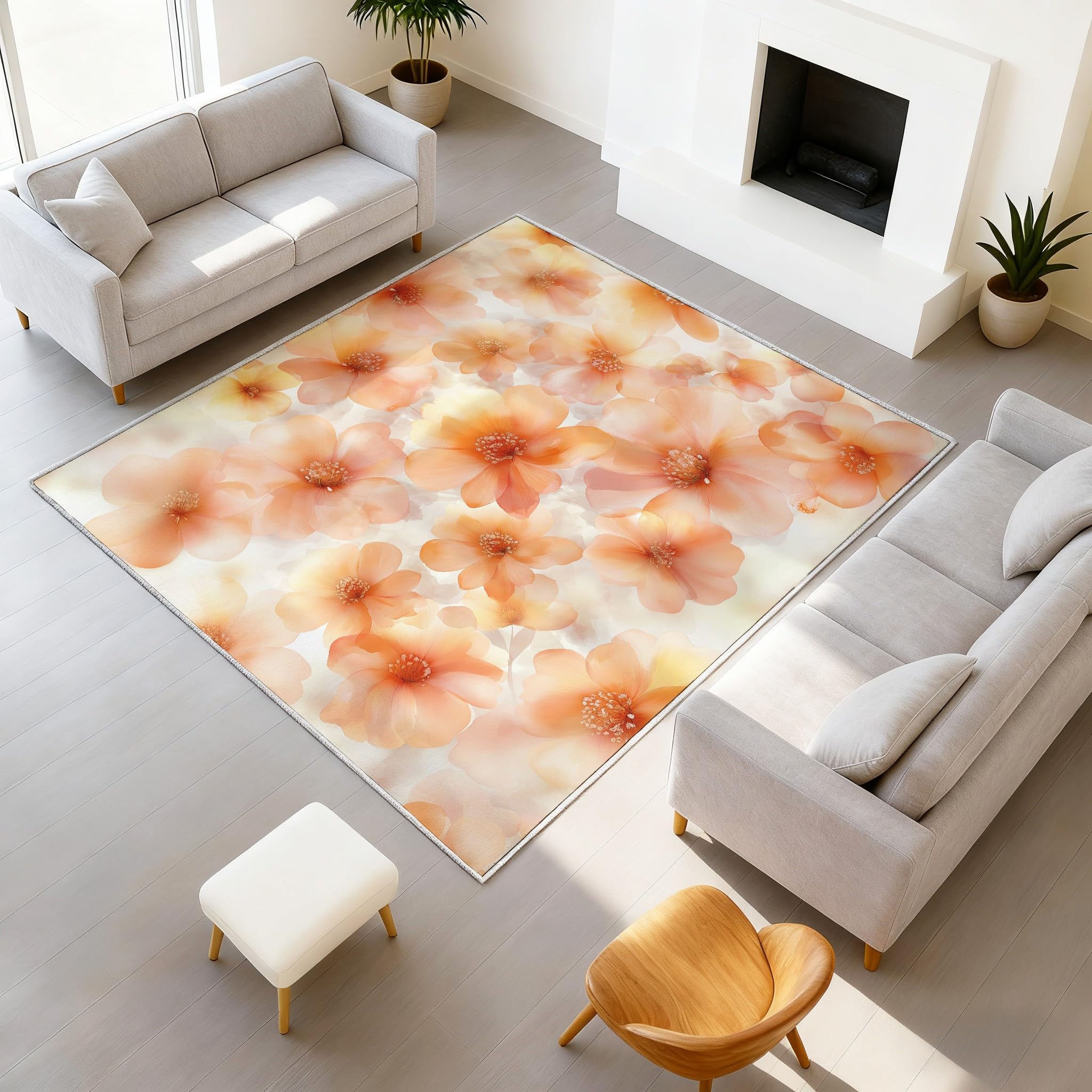 Generisch Dywan akwarelowy, bajeczny, puszysty dywan kwiatowy, łatwy w pielęgnacji, w kolorze brzoskwiniowym i tylna strona TPR, 120 x 180 cm, do dekoracji sypialni, pokoju dziecięcego, salonu