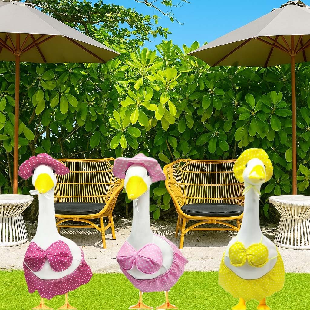 Porch Goose Summer Outfit, Porch Goose Clothes with Pink Polka Dot, for 23"/17" Lawn Goose Statue,Goose Clothes for Yard Goose thumbnail