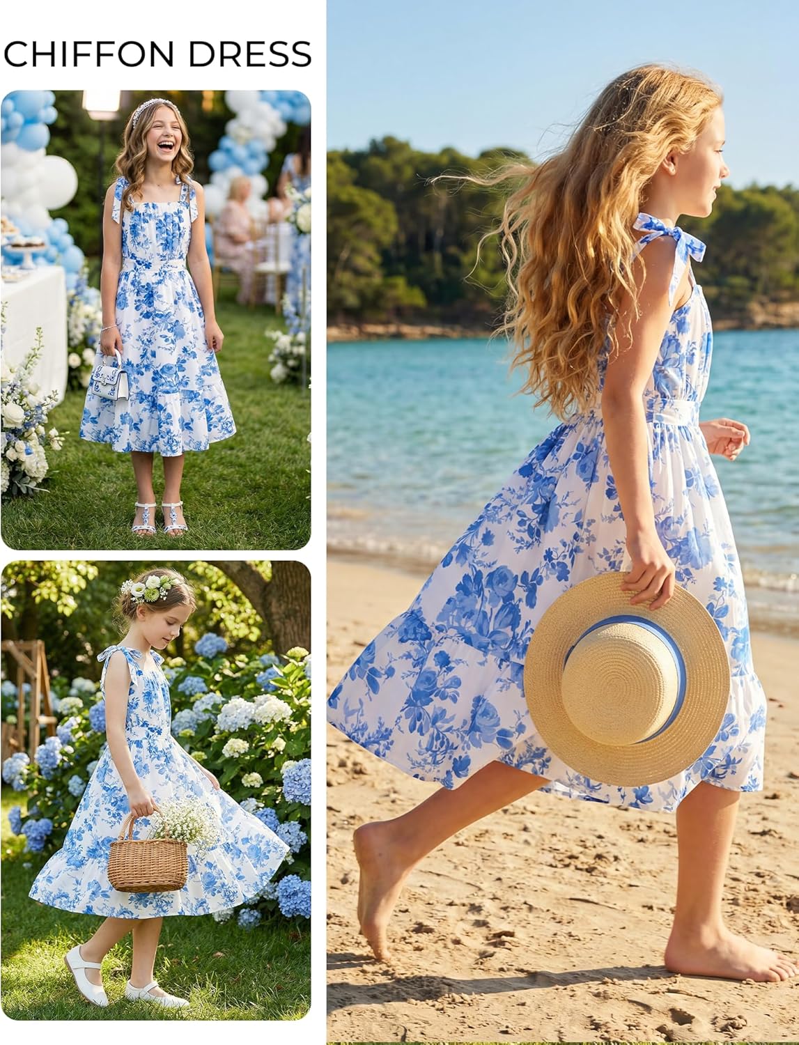 GRACE KARIN Girls Floral Chiffon Dress Summer Hawaiian Beach Vacation Party Wedding Birthday Sleeveless A-Line 7-14Y - Image 2