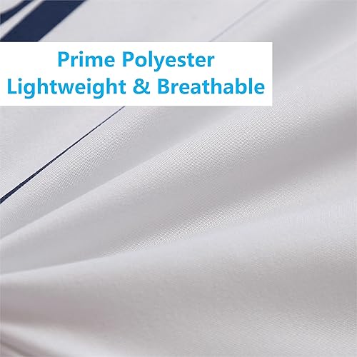 Miniatura 8 de SDIII Juego de sábanas tamaño Queen de 3 piezas, color azul oscuro y blanco, juego de cama en una bolsa, suave y transpirable, linda ropa de cama