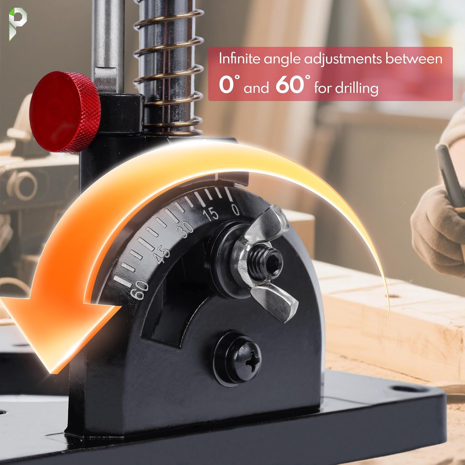 Portable Drill Guide & Drill Press Adapter, 0 to 60 Degree Adjustable Angle Guide, Heavy-Duty Construction with 1/2" Chuck for Hand Drill