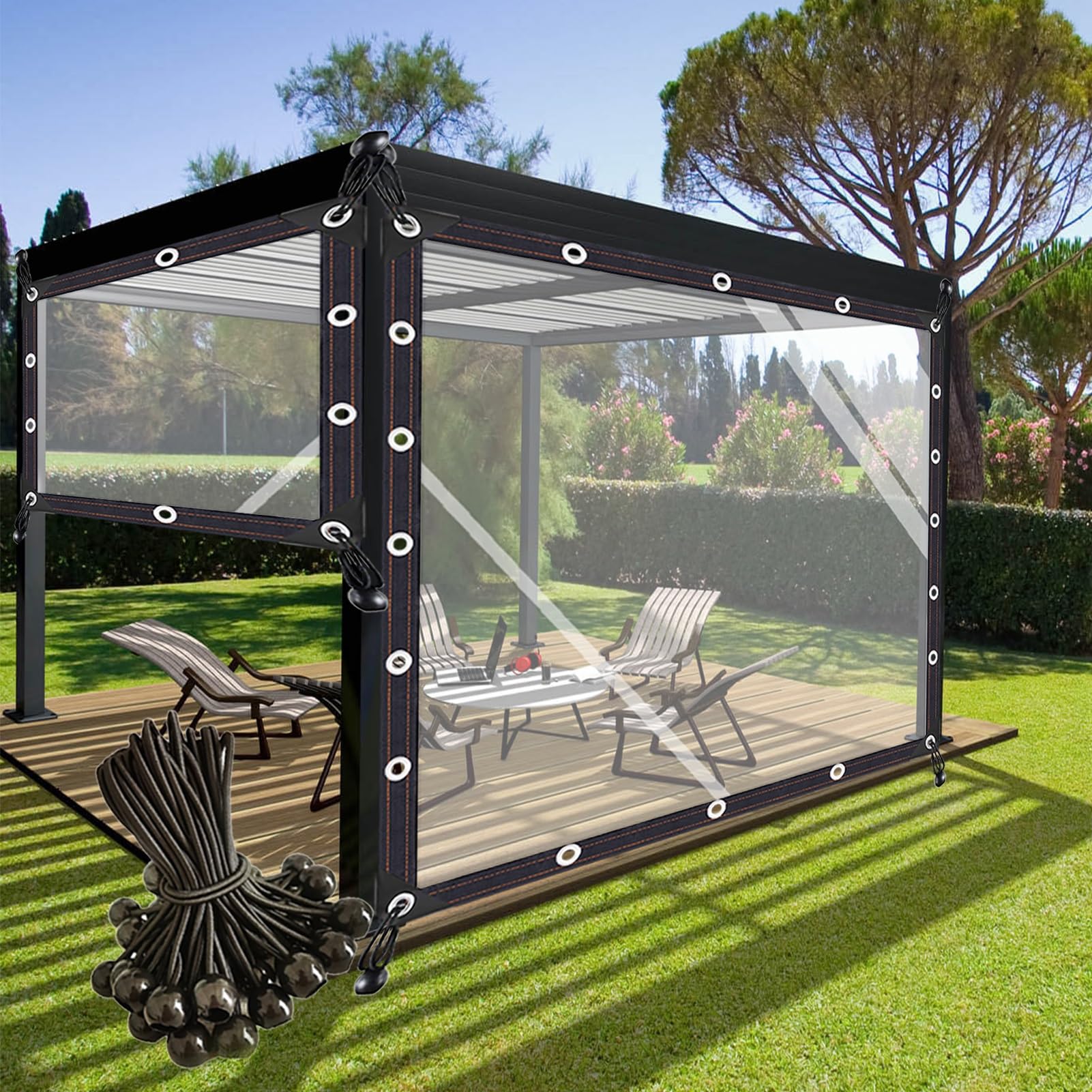 Ghply Clear Garden Gazebo Curtains Outdoor Patio Heavy-Duty Tarpaulin With Rustproof Grommets Waterproof Curtain For Pergola, Porch, Customizable(6'X6'(1.8X1.8m))