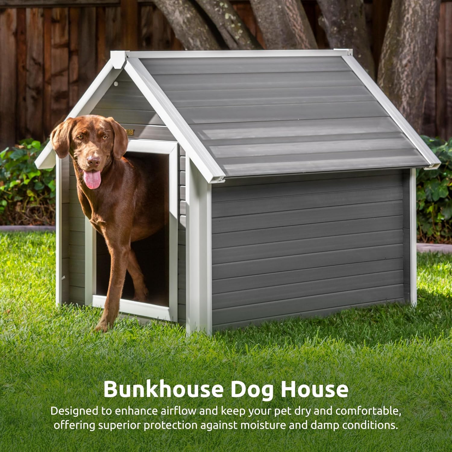 New Age Pet ECOFLEX Bunk Style Dog House, XL, Weather Resistant, Easy Clean, Elevated Floor in Grey