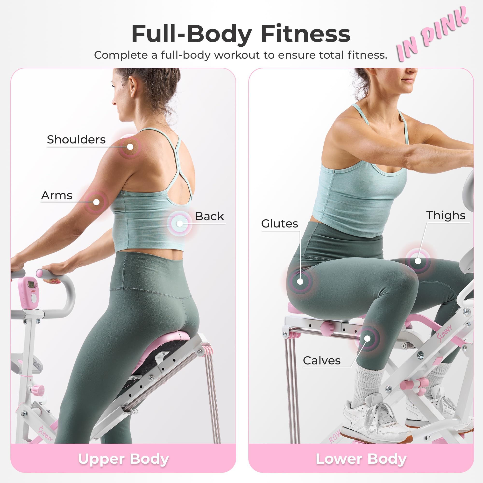 Sunny Health & Fitness Row-N-Ride Squat Assist Trainer dla pośladków i treningu cardio całego ciała z regulowanym oporem, opcjonalny pełny ruch i inteligentna funkcja z bezpłatną łącznością z